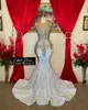 Luxuriöse, perlenbesetzte Meerjungfrau-Abschlussball-Partykleider im arabischen Stil, transparenter Ausschnitt, Übergröße, Sweep-Zug, besondere Abendkleider für afrikanische Frauen