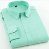 Oxford Mens långärmad skjortor Casual White Red Blue Grey Green Green Navy Business Men Långärmad Slim Button Up 220330