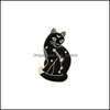 PinsBrooches Takı Ay Siyah Kedi Emaye Kadınlar Için Broş Pin Moda Elbise Ceket Gömlek Demin Metal Broş Pins Rozetleri Promosyon Dhx2L