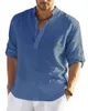 Hommes Blouse décontractée coton lin chemise hauts amples à manches longues t-shirt printemps automne mode beau T s 220714