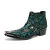 mens genuine leather high heels glitter shoes for men elegant buckle ankle boots cowboy man boot