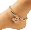 Tilted Heart Anklets For Women Zircon 9mm Cuban Ankle Bracelet Cancer Leo Virgo Leg Foot Chain Beach Jewelry
