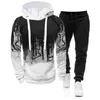 2 Pcs Costume Printemps Automne Hommes Sweat Set Splash Ink Hoodies Survêtement Pantalon Casual Fitness Homme Sportswear S4XL En Gros 220813