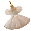 Mignon en dentelle en satin Applique robe fille fleur pour fête des manches longues petites enfants filles première sainte communion robes de Noël Pageant 403