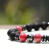 Bracelet en pierre volcanique de lave naturelle, rouge et bleu, entretoise en pierre empereur, perles de Yoga, fil élastique, pour hommes et femmes