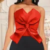 AOMEI Women Red Party Tops Elegant Crop with Big Bow Summer Sexy Bare Shoulder Backless Anti Slip Tube Blouse 3XL 220423