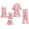 Pijama sono Conjunto de roupas de noite feminino Vneck Lace Sleepwear Sexy Nightie Bathrobe Wear Home Terne Negligee Spring Robe Vestio 220527