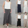 2020 Summer Women Linen Długie spódnice swobodne luźne wysokie talia Maxi spódnice asymetryczna spódnica na brzeg Jupe Saia femme plus rozmiar T200712