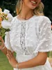 Holiday O-Neck Flare Sheeves Tassel White Mini Dress Summer Women Hollow Out Emboridery Ruffle Dresses Casual Vestidos 220510