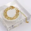 Link Chain Fine Design Creative 18K Gold Freshwater Pearl Layered Armband för kvinnor Summertillbehör Rostfritt stål JewelryLink Lars22
