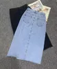 Seoulish été femmes longue jupe en jean Vintage haute Wasit jean jupe femme côté droit fendu Aline jupes crayon 220701