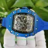 Hot Selling Top Quality Watches 44mm x 50mm RM11-03 Jean Todt NTPT Skeleton Blue Rubber Bands Transparent Mechanical Automatic Mens Men's Watch Wristwatches