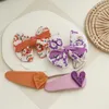 2 Pieces Children Floral Bow-tie Heart Barrettes Cute Lovely Baby Kid Bang Fabric Hair Clips Korean Multi Color Bowknot Silver Edge Scrunchies Hairpins Ornaments