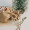 Geschenkomschakeling 10 stks 10x15cm Kerstman Jute Drawstring Tas Small Huidige opslag Kerstmis Tree Decor Pakbouches voor festivalgift