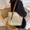 Kvällsväska hink för kvinnor 2022 Summer Trendy Weave Brand Beach Basket Topphandtag Handväskor Fashion Simple Shoulder S 0623