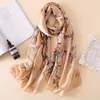 Spanien Luxury Scarf Women Designer Van Gogh Oil Målning Floral Silk Shawls Ladies Wraps Scarves Foulard Hijab 220727