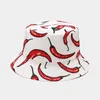 Berets Unisex Double Side Bucket Hat Creative Printing Vegetable Pattern Fisherman Female Summer Outdoor Casual Basin DM1299