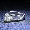 Anillos de cl￺ster Silver 925 platino original 1 prueba de diamante pasada d color anillo moissanite redondo brillante cortado gemstone ring cluster