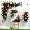 140Cm Custom Burgundy Wine Red Artificial Flower Wall Garland Table Centerpiece Wedding Backdrop Decor Party Cornor Flower Row 220406