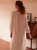 Kvinnors sömnkläder Cotton Nightgown Women Sleep Dress med spets Loose Nightdress Nightwear Soft Home Tretressing Glown Intime Lingerie