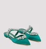 Luxury Summer Lurum Sandals Shoes For Women Satin Crystal Embellished Slippers Flat Lady Elegant Comfort Mules Stacked Heel Walking EU35-43