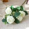 Decoratieve bloemen kransen luxe 7heads roos grote tak met groen blad huis bruiloft kerst woonkamer decoratie boeket mariage f