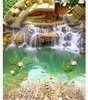 Plancher photo personnalisé Papier peint 3D Stickers muraux Forêt de la pâtorale moderne Paysage Peinture Cascade Lotus Feuille Feuille Poisson Plancher Murs Papier Décor