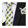 Jacquard Fashion Märke Silk Tie Handkakor Manschettknapp Set Nathti -skjorta Tillbehör Mans Guld Plaid Independence Day