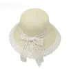 Ladies Summer Lace Bowknot Straw Caps Big Brimmed Hat Hat Sun Outdoor para Mulheres Breatáveis ​​Confortáveis ​​Cap