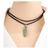 Natural Crystal Chakra Pendulum Pendant Necklaces For Women Teens Girls Hexagonal Stone Leather Choker Chain Statement Necklace GC1325