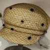 Breda randen hattar fascinerande slöja netting sommar halm cap sboy visor sol för kvinnor damer casual rese strand capwide