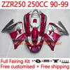 Body Kit för Kawasaki Ninja ZZR250 ZZR-250 90 91 92 93 94 95 96 97 98 99 Kroppsarbete 16no.64 ZZR 250 CC 1990 1991 1992 1993 1994 1995 1996 1997 1998 1999 OEM FAIRING GLOSSY RED