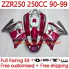 طقم الجسم ل Kawasaki Ninja ZZR250 ZZR-250 90 91 92 93 94 95 96 98 99 Bodywork 16no.57 ZZR 250 CC 1990 1991 1992 1993 1994 1996 1996 1996 1999 1999 OEM Fairing Red Black