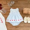 Ins zomer rompers korte mouw blauw liefde hart klimmen romper baby meisje kleren 0-24m