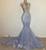 DHL Black Girl Afrikanische Pailletten Silber Prom Kleider 2022 Neue Sexy Backless Abendkleider Sparkly Applique Spitze Reflektierendes Promi-Kleid
