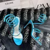 Rene Caovilla Cleo Open Tooe Sandals Crystal装飾スパイラルヘビテールサンダルラインストーンサンダル女性最高品質のホットゴールドワインレッドスティレットヒールシューズ