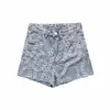 Denim Shorts Women Summer High-waisted Chain pattern jacquard Casual Fashion Elegant Chic Lady jeans shorts short femme 210709