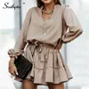 Southpire A-Line V-Neck Short Ruffle Mini Summer Dres Front Button Fashion Streetwear Casual Dresses Ladies Daily Clothes 220331