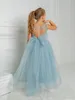 2023 زرقاء زهرة زهرة الفتاة لباس أقواس الأطفال أول فستان بالتواصل الأميرة