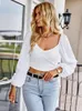 Dames T-shirt Casual vakantie Gebreide top 2022 Dames Spring herfst vierkante kraag Lange mouw Solide kleur Korte T-Shrit voor modewomen's