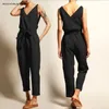 Celmia Women Jumpsuits Summer Plus Size Vintage Romper Casual ärmlösa Playsuits Bodysuits 220714