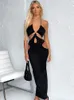 Cryptographic Summer Sexy Halter Cut Out Bandage Maxi Dress for Women Sleeveless Backless Outfits Party 2 Piece Dresses Set 220613