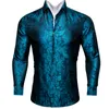 Herrklänningskjortor Barry.Wang 4xl Luxury Teal Blue Paisley Silk Men Long Sleeve Casual Flower For Fit Shirt BY-0066MEN'S VERE22