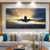 ランドスケープサンセット飛行機キャンバスプリントウォールアート写真リビングルームプリントポスターのモダンな家の装飾キャンバスペインティングクアドロス