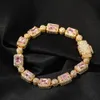 Hip Hop Rame intarsiato Rosa Zircone Bracciale Tennis Uomo Donna Diamante Misto 7 pollici 8 pollici Braccialetti di cristallo Accessori per gioielli9028182