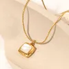 Pendentif Colliers De Mode En Acier Inoxydable Opale Collier Cubique 18K Plaqué Or Géométrique Carré Pour Les Femmes GiftPendant