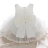 فستان المعمودية المولود لطفلة طفلة بيضاء عيد ميلاد أول حفلة ارتداء فتاة صغيرة بلا أكمام فتاة تعميد ثوب الملابس LJ201222