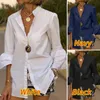 Chemises blanches d'été femmes solide manches évasées printemps Blouse VONDA Sexy col en V boutonné chemise de bureau Femininas Blusas W220321