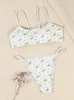 Women's Swimwear Summer Bikini Set 3 Piece Suits Bikinis Floral Swimsuit 2022 String Bathing Beach Wrap Fresh Biquini Ribbed Wear