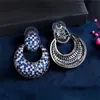 Lyxig French Charm Big Circle Diamond Earring Designer för Woman Party Full Blue AAA Cubic Zirconia Sydamerikanska kvinnor SILVE5094392